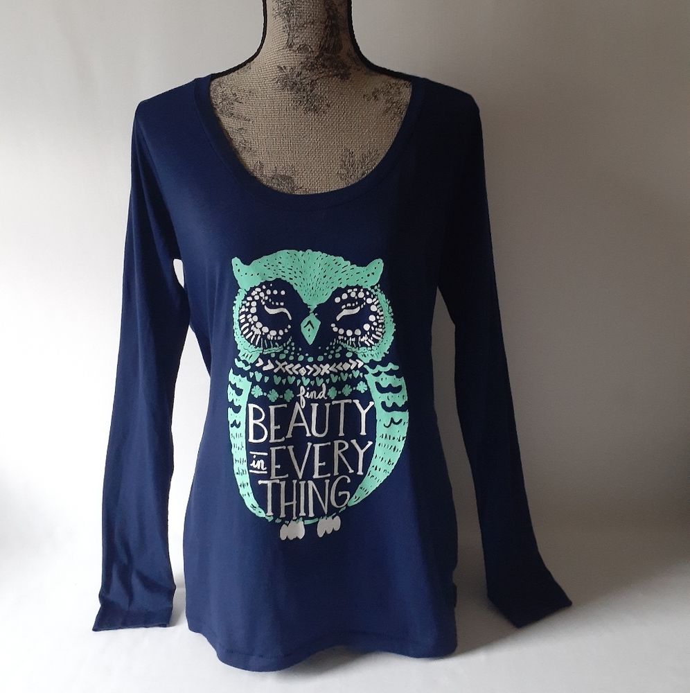Arizona Jeans Co. women's navy long-sleeve owl print top size XL